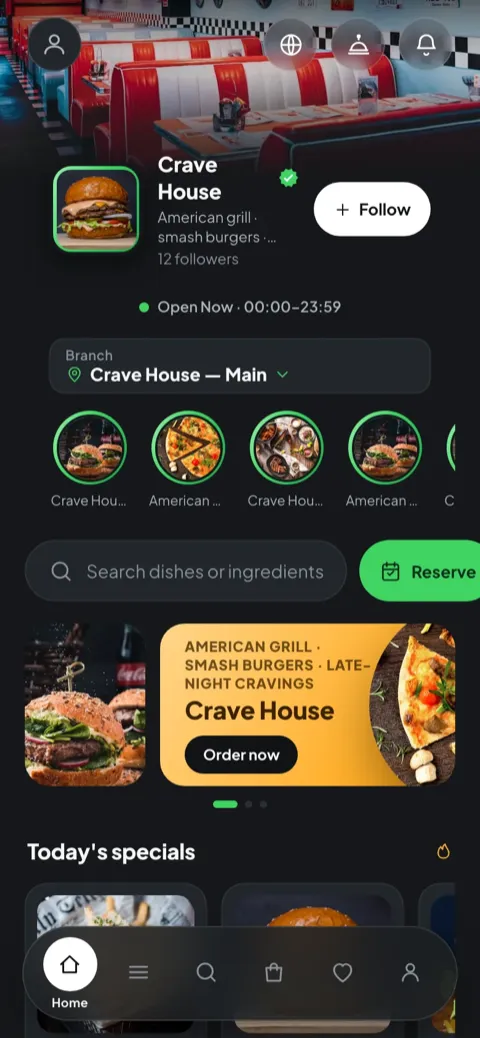 A storefront menu on a phone